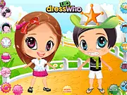 Screenshot of Cute Baby Couple Dress Up free online game, showing two adorable children in stylish outfits.