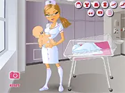 Maternity Ward Nurse Dress Up free online game, styling Nurse April in colorful hospital scrubs, play on PlayArcadeHub