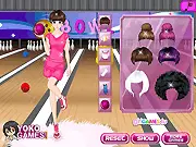 Screenshot of the free online game Bowling Girl showing the character Jessy posing in a stylish outfit ready to bowl in the USA tournament