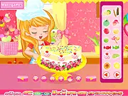 Screenshot from My Sweet 16 Cake game showing a beautifully decorated pink and white birthday cake with candles, play free decoration game