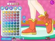 Design My Snow Boots free online customization game screen showing different options for decorating a pair of fashionable winter boots