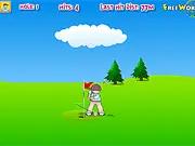 Golf Man free online mini golf game screenshot, showing a ball being hit toward a hole while avoiding a water hazard.
