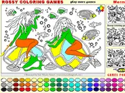 Playing Mermaids Coloring Book free online, showing a beautiful mermaid drawing being filled with vibrant colors