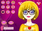 Screenshot of Sweety Girl Makeover game showing a girl with makeup and new hairstyle on PlayArcadeHub