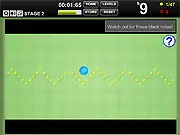 Ricochet Ball Challenge game screenshot, blue ball bouncing off walls to collect yellow stars, physics puzzle game