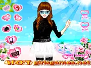 Screenshot from My Pretty Girlfriend dress up game showing the character Tina in a fashionable outfit and clothes selection menu