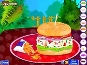 The Tuna Salad Sandwich maker game screen showing ingredients like tuna, sliced tomatoes, celery, and red onions ready to be mixed.
