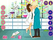 Real Chemistry dress up game screenshot showing a cute female scientist selecting a stylish outfit for a date
