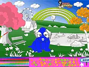 Screenshot of the Baby Shih Tzu Coloring Game featuring a line art outline of an adorable puppy in a park waiting to be colored