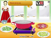 Gado Gado Salad free online cooking game, mixing peanut dressing and vegetables, Indonesian cuisine game