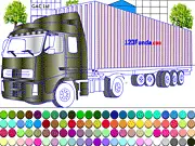 Container Truck Coloring free online game screenshot of a large transport truck on a road