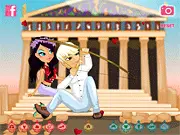 The Greek Gods of Love, Eros and Aphrodite, dressed in stylish fantasy outfits from the Eros Aphrodite free online dress up game