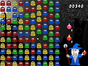 Screenshot of Ghost Attack Match 3 free online game, showing a grid of colorful, floating ghosts and a meter for magic potions.