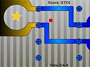 ZOOM Party online game screenshot showing the PartyBot moving quickly through a neon-lit, maze-like dance club environment