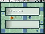 Screenshot of DistDroid online game showing a colorful ball bouncing off a wall towards multiple colored targets, arcade puzzle game