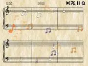 Screenshot of Notation online game showing musical notes and symbols exploding in a chain reaction pattern across a stave-like background, free puzzle game