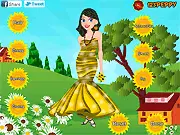 Play Sunflower Sufi Dressup online free game image, featuring a character being styled with various beautiful sunflower-themed clothing and accessories