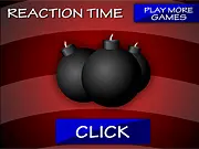 The 'Reaction Time 3' game screen showing a button and an indicator waiting for the bombs to explode for the player to click