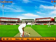 Free online Super Cricket game showing a batsman hitting a cricket ball on a pitch
