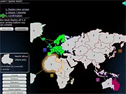 Play WarLight Strategy Game Online free. World map with various colored territories representing opposing armies in a turn-based strategy game.