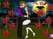 Draculaura and Clawd Wolf characters from Monster High in a romantic kissing scene, the main characters of the Monster Makeout free online game