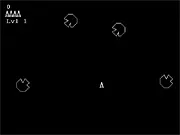 Asteroid Field 1 spaceship shooting lasers at large, breaking asteroids in a dark space environment