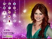 Selena Gomez Style Makeover game screenshot of the celebrity with different hair, makeup, and elegant top | Play free online makeover game