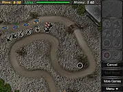 Tower Force Defense free online game screenshot, defense towers shooting at a line of invading enemy units