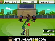 Gameplay screenshot of Ben 10 Ultimate Cricket, a free online game showing Ben 10 batting a cricket ball with action effects