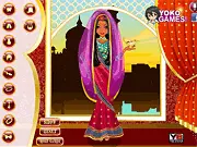 Screenshot of Indian Beauty Dress Up online game showing a cute girl ready to be dressed in traditional Indian clothes and accessories