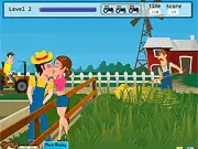 The Farmer's Daughter dress up game screen showing Maggie and Marco, a young romantic couple, standing in a sunny farm setting