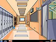 School Corridor Escape free online game screenshot, showing a locked school hallway with various objects and puzzles on PlayArcadeHub