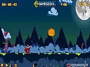 Horror Moles online game screenshot showing the character fighting mummies, bats, and pumpkins in a dark, spooky arena