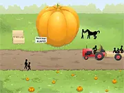 ClickDEATH Pumpkin Patch free online game screenshot, stickmen at a farm, dark puzzle game, triggering deadly chain reaction