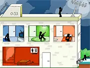 Playing ClickDEATH Motel free online, a dark physics puzzle game eliminating stickmen in a sequence