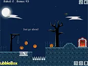Screenshot of Pumpkin Master free online puzzle game showing a rolling pumpkin near obstacles on PlayArcadeHub
