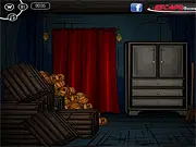 Screenshot of Halloween Resident Escape free online game showing a spooky room with clues on PlayArcadeHub