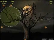 Screenshot of Pumpkin Collector free online arcade game showing a player character collecting pumpkins and dodging a witch on PlayArcadeHub