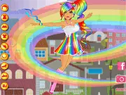 Spectra Love game screenshot showing the magical heroine with rainbow wings and a fierce fashion outfit