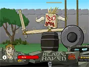 BladeHaven Online RPG game screenshot showing first-person sword combat against a monster, developed by Artix Entertainment