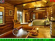 A rustic wooden house scene with several numbers cleverly hidden in the details - Hidden Numbers online game