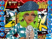 Slam Poet Glam dress up game screenshot showing a bohemian-styled girl on stage at a poetry slam