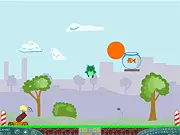 Eat The Fish Puzzle free online game with a cannon, fish, and three cute kittens