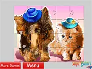 Free Cute Pets Jigsaw Puzzle online game - solve a 20 or 40 piece puzzle of a cat and a dog