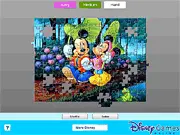 Mickey and Minnie Jigsaw free online puzzle game featuring an image of the Disney characters with pieces separated for assembly