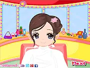 My Hair Styles Salon game, girl with colorful hair receiving a cutting and styling makeover, free online hair stylist game