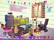 Screenshot of the Realistic Kitchen Decoration game interface showing an in-progress design with modern cabinets, stainless steel appliances, and large windows