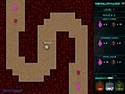 Zapxo Tower Defense free online game screenshot showing an apocalyptic battlefield with various futuristic weapons defending against waves of alien 'Zap' enemies
