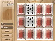 Cardplay free online game screenshot showing a selection of six card games including Poker and Blackjack with an achievement icon, play on PlayArcadeHub