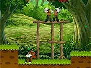 Ben 10 transforming into an alien while fighting enemies in a dangerous tropical jungle platformer game